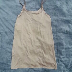 Vintage Late 80s–90s Vanity Fair Beige Nylon Slip Dress Lace Trim Size 34